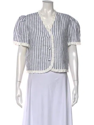 Pre-owned Reformation Linen Striped Blouse In White