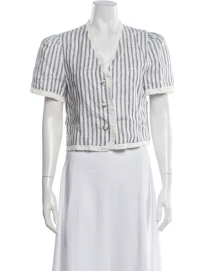 Pre-owned Reformation Linen Striped Blouse In White