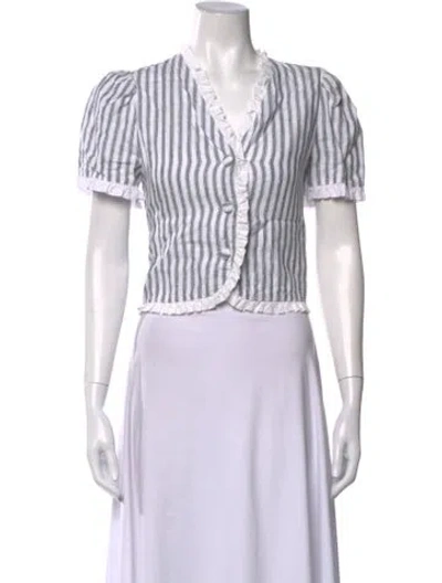 Pre-owned Reformation Linen Striped Blouse In White