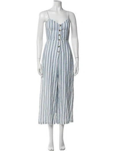 Pre-owned Reformation Linen Striped Jumpsuit In Blue