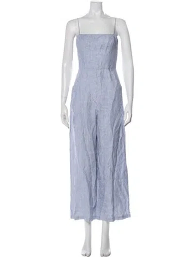 Pre-owned Reformation Linen Striped Jumpsuit In Blue