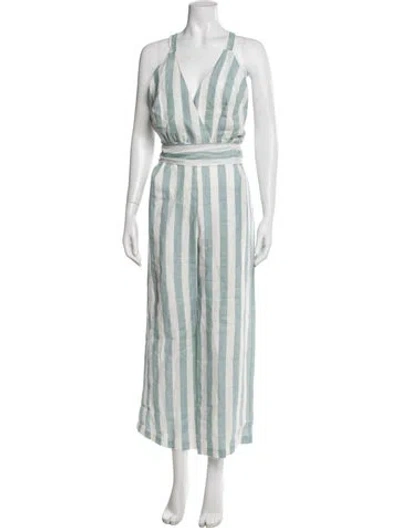 Pre-owned Reformation Linen Striped Jumpsuit W/ Tags In Blue