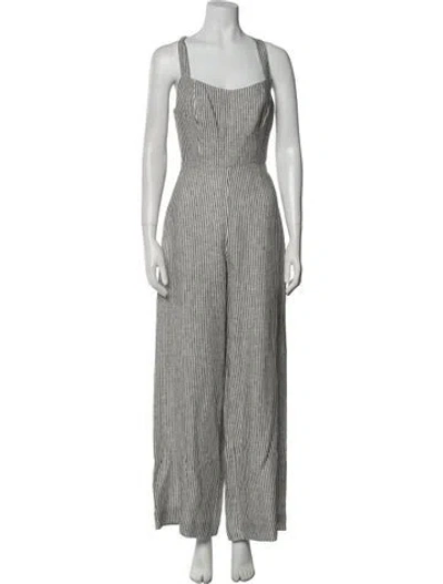 Pre-owned Reformation Linen Striped Jumpsuit In White