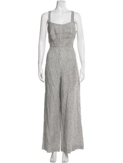 Pre-owned Reformation Linen Striped Jumpsuit In White