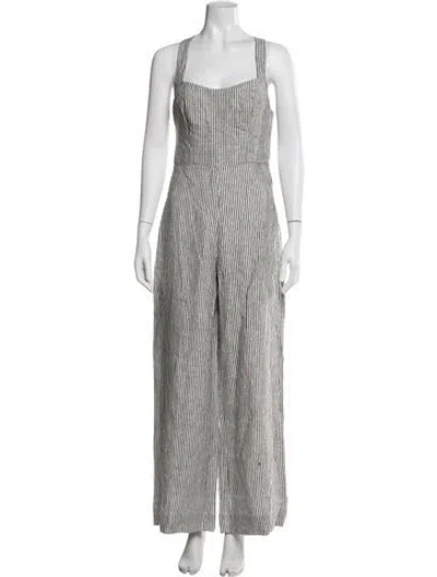 Pre-owned Reformation Linen Striped Jumpsuit In White