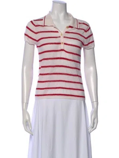 Pre-owned Reformation Linen Striped Polo In Red