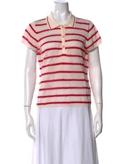 Pre-owned Reformation Linen Striped Polo In Red
