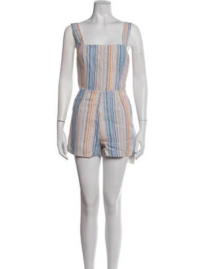 Pre-owned Reformation Linen Striped Romper In Blue/orange/white