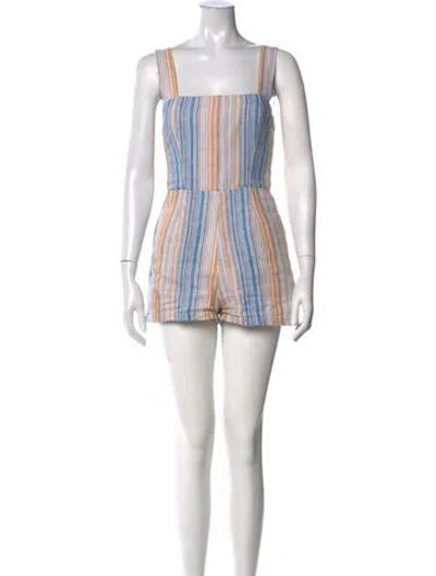 Pre-owned Reformation Linen Striped Romper In Orange