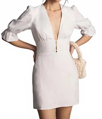 Reformation Linen Summer Dress In White In Gray