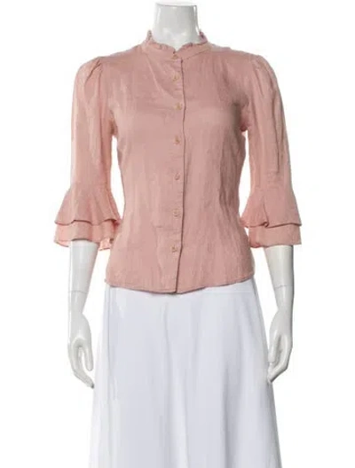 Pre-owned Reformation Linen Three-quarter Sleeve Blouse In Pink