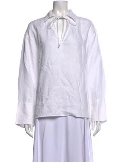 Pre-owned Reformation Linen Tie Neck Blouse In Neutrals