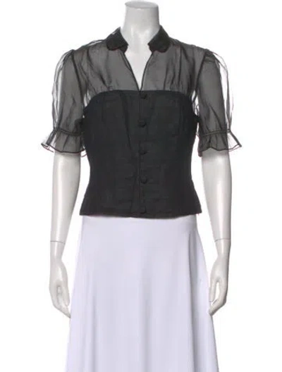 Pre-owned Reformation Linen V-neck Blouse In Black