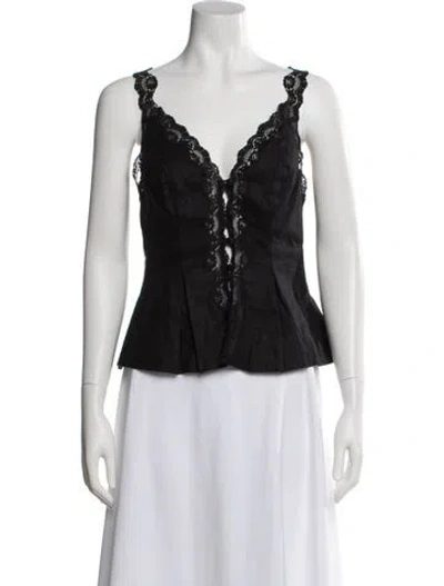 Pre-owned Reformation Linen V-neck Blouse In Black