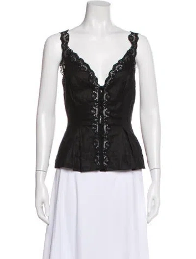 Pre-owned Reformation Linen V-neck Blouse In Black