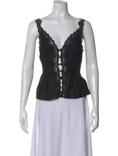 Pre-owned Reformation Linen V-neck Blouse In Black
