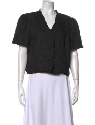 Pre-owned Reformation Linen V-neck Blouse In Black