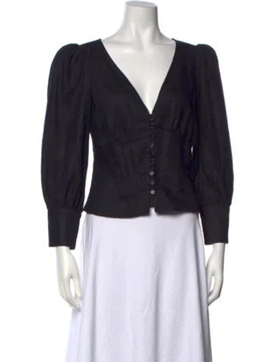 Pre-owned Reformation Linen V-neck Blouse In Black