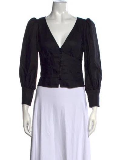 Pre-owned Reformation Linen V-neck Blouse In Black