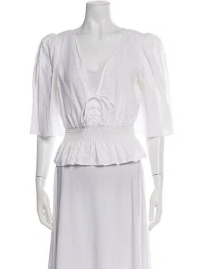 Pre-owned Reformation Linen V-neck Blouse In Blue