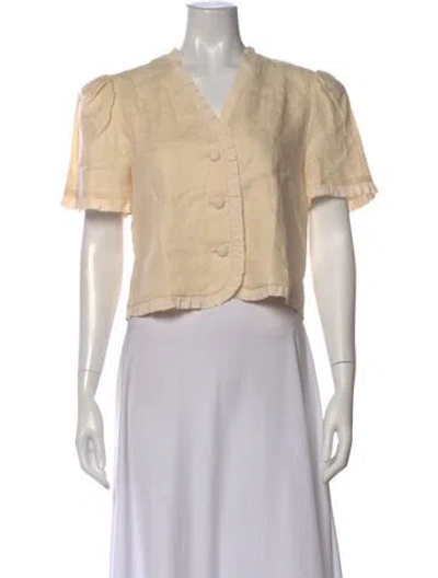 Pre-owned Reformation Linen V-neck Blouse In Neutral