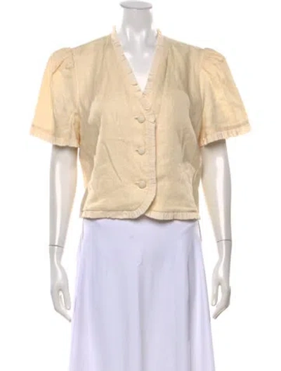 Pre-owned Reformation Linen V-neck Blouse In Neutrals
