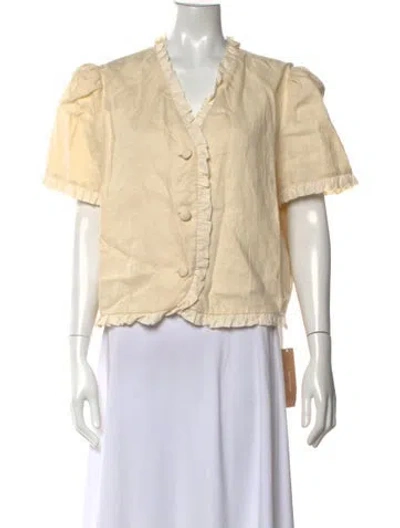 Pre-owned Reformation Linen V-neck Blouse In Neutrals