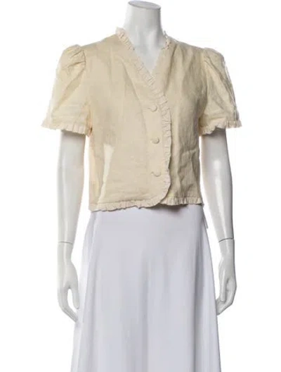 Pre-owned Reformation Linen V-neck Blouse In Neutrals