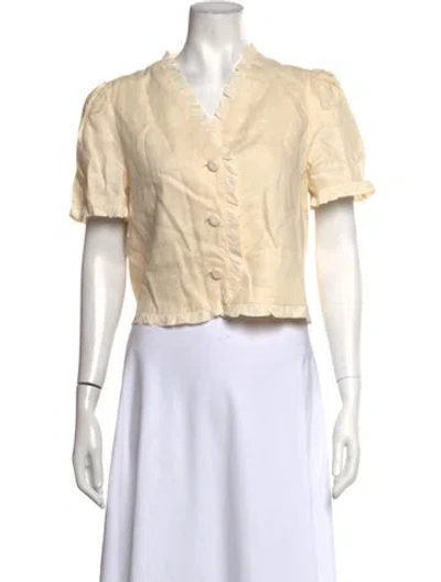 Pre-owned Reformation Linen V-neck Blouse In Neutrals