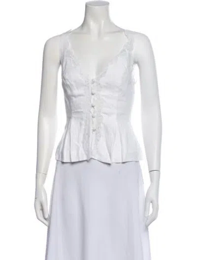 Pre-owned Reformation Linen V-neck Blouse In White