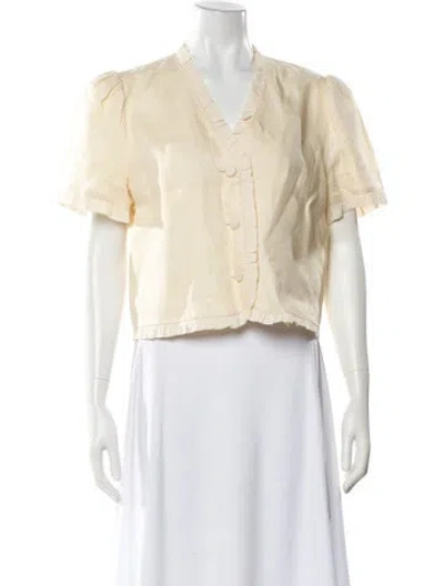 Pre-owned Reformation Linen V-neck Blouse In White