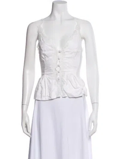 Pre-owned Reformation Linen V-neck Blouse In White