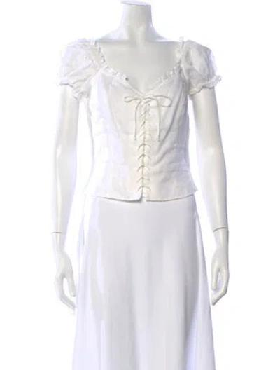 Pre-owned Reformation Linen V-neck Blouse In White