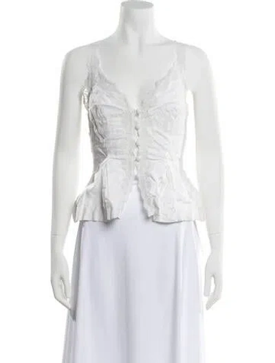 Pre-owned Reformation Linen V-neck Blouse In White