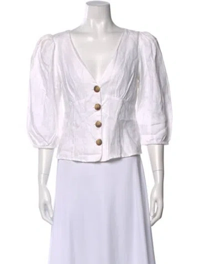Pre-owned Reformation Linen V-neck Blouse In White