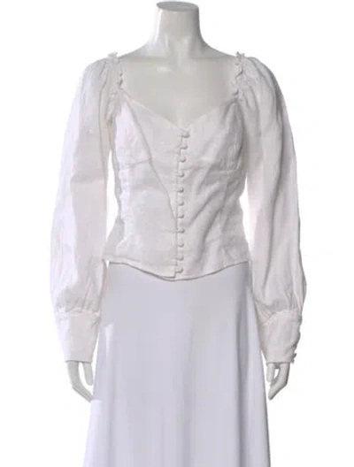 Pre-owned Reformation Linen V-neck Blouse In White