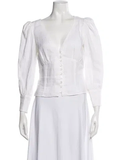 Pre-owned Reformation Linen V-neck Blouse In White