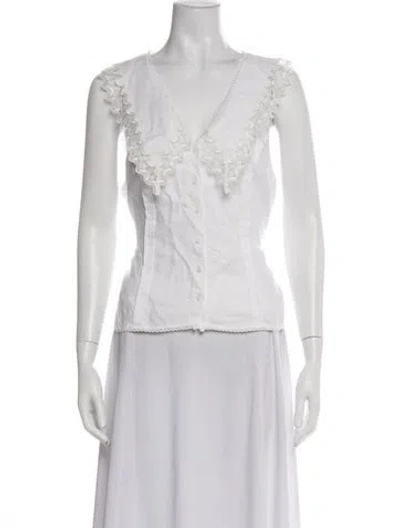 Pre-owned Reformation Linen V-neck Blouse In White