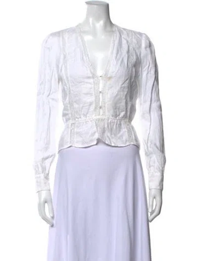 Pre-owned Reformation Linen V-neck Blouse In White