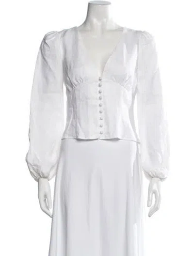 Pre-owned Reformation Linen V-neck Blouse In White