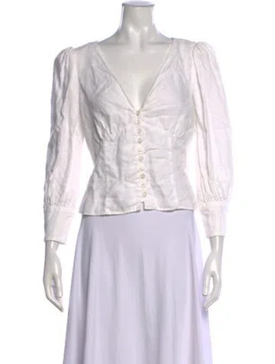 Pre-owned Reformation Linen V-neck Blouse In White