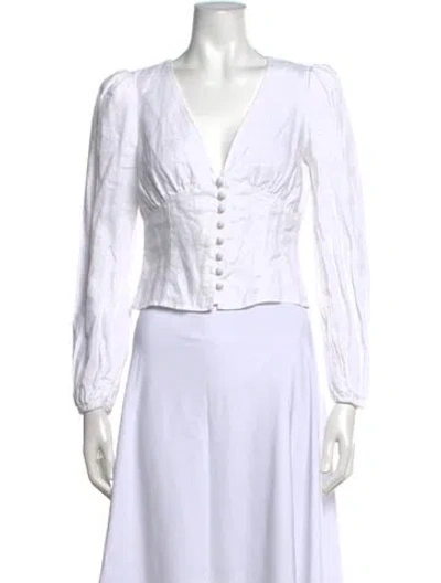 Pre-owned Reformation Linen V-neck Blouse In White