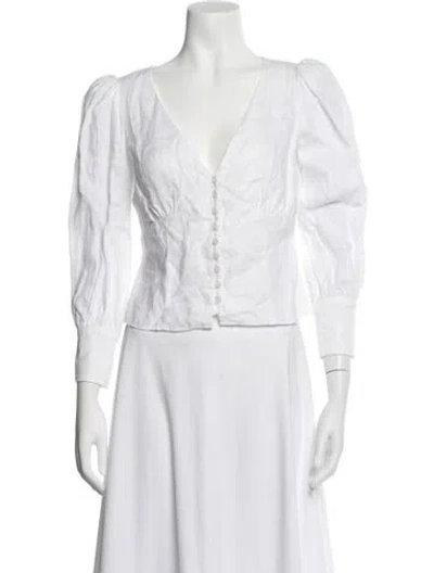 Pre-owned Reformation Linen V-neck Blouse In White