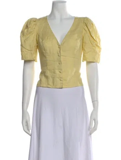 Pre-owned Reformation Linen V-neck Blouse In Yellow