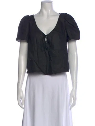 Pre-owned Reformation Linen V-neck Crop Top In Black