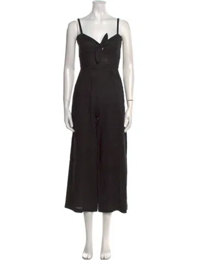 Pre-owned Reformation Linen V-neck Jumpsuit In Black