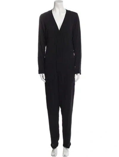 Pre-owned Reformation Linen V-neck Jumpsuit In Black