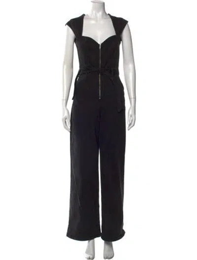 Pre-owned Reformation Linen V-neck Jumpsuit In Black
