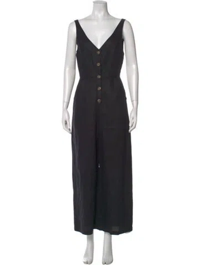 Pre-owned Reformation Linen V-neck Jumpsuit In Black