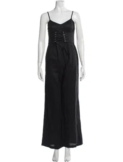 Pre-owned Reformation Linen V-neck Jumpsuit In Black